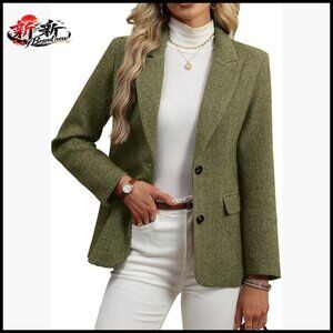 Wool Blend Herringbone Blazer, Oversized Fit, Business Casual Jacket